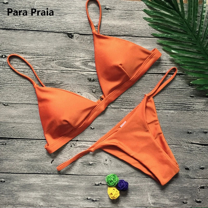 Para Praia Solid Bikini Set 2025 Sexy Push Up Swimwear Women Brazilian Swimsuit Low Waist Biquini Halter Two Pieces Bathing Suit